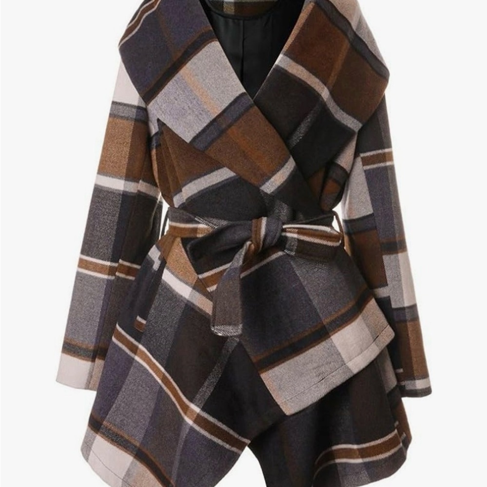 Plaid Wrap Coat with Belt